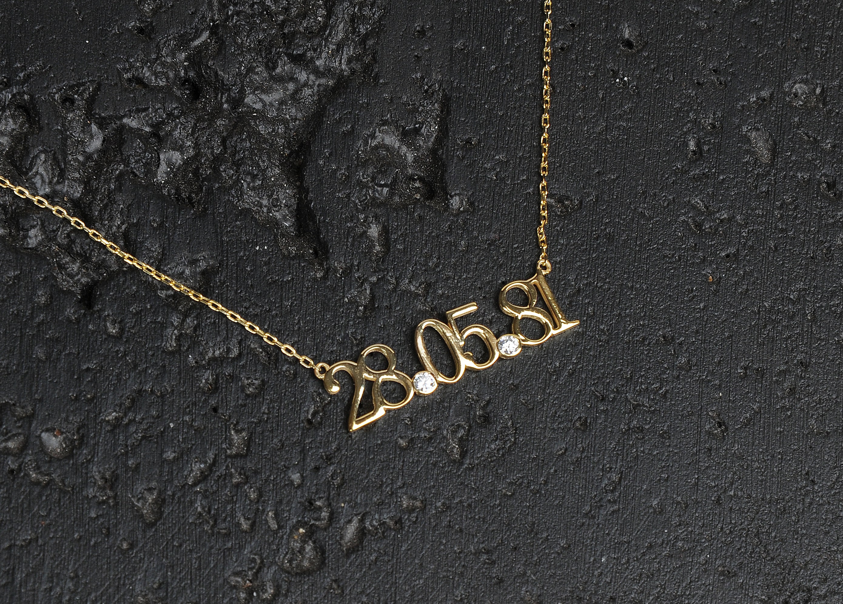 CZ Date Necklace Custom Date Necklace 14K Gold Personalized Etsy