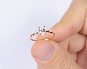 Oval Solitaire Ring, Oval Engagement Ring, 14K Gold Solitaire Ring, CZ Oval Promise Ring, Sterling Silver Bridal Ring, Stacking Ring