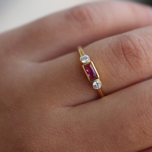 Ruby Ring, Baguette Ruby Ring, Ruby Stacking Ring, 14K Gold Minimalist Ruby Ring, July Birthstone, Promise Ring