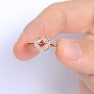 14k Solid Gold Natural Ruby Ring, 14K Gold Tiny Ruby Ring, July Birthstone Ring, Stacking Birthstone Ring, Unique Design Ruby Ring
