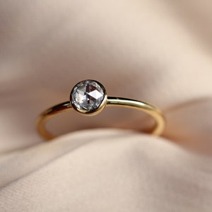 Round Bezel Engagement Ring, 14K Solid Gold Bezel Ring, Solitaire Engagement Ring, Simulated Diamond Engagement Ring, Anniversary Gift
