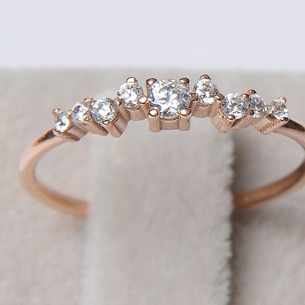 Cluster Ring, 14k Gold Cluster Ring, Tiny Cluster Ring, Multistone Ring , Silver CZ Cluster Ring, Dainty Stackable Ring, Unique Stackables