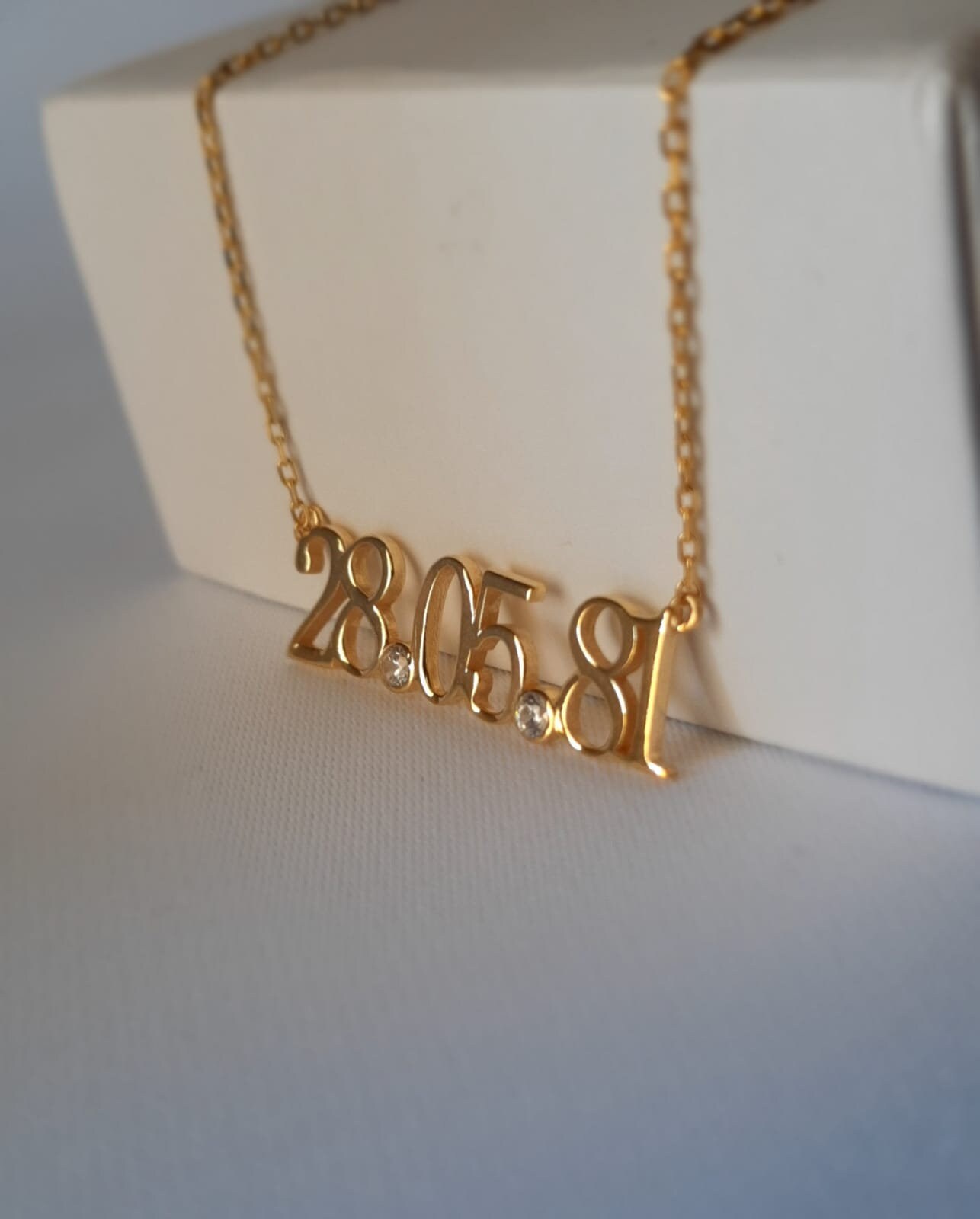 CZ Date Necklace Custom Date Necklace 14K Gold Personalized Etsy