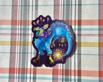 Birthday Cake Dragon Sticker: 3-Inch Broken Glass Holo