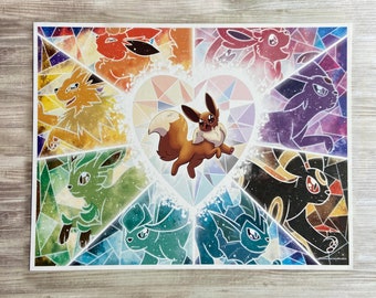 Magical Girl Eevee/ Fanart/ Holo/ Holograpihic/ Holo Print/ Print/ Eeveelutions/ Pokemon/ Magical Girl Aesthetic/ Video Game/ Video Game Art