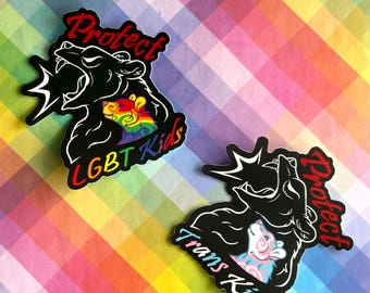Protect Trans/Lgbt Kids Bumper Sticker and Iron on Patch (Charity items)