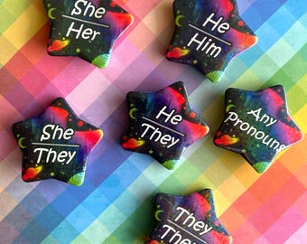 Pronoun Pinback Pride Buttons