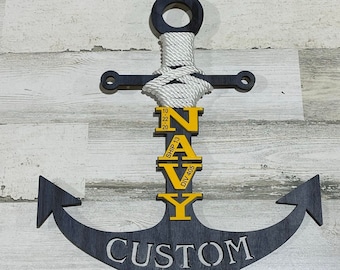 Navy Graduation Anchor Navy Blue Stain/ Navy Door Hanger / PIR Graduation / Navy Mom / Navy Bootcamp / Navy Door Decor / Hanging Door Anchor