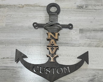 Navy Graduation Anchor Ebony Stain/ Navy Door Hanger / PIR Graduation / Navy Mom / Navy Bootcamp / Navy Door Decor / Hanging Door Anchor
