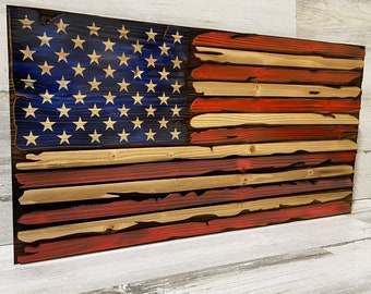 Worn American Flag wall decor, Custom wooden flags,