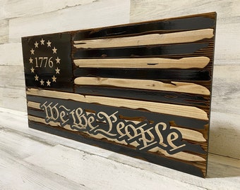 Worn American We the People Flag wall decor, Custom wooden flags,