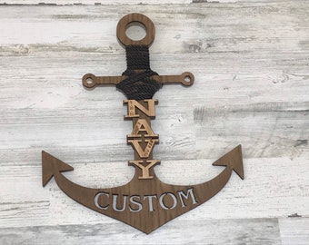 16" Brown Navy Door Anchor / Navy Door Hanger / PIR Graduation / Navy Mom / Navy Bootcamp / Navy Door Decor / Hanging Door Anchor