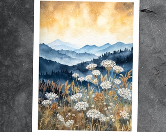 Golden Hour - Fine Art Print of Watercolor Painting - Blue Ridge Mountains Decor