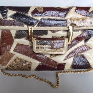 Bolso de mano convertible de piel de serpiente con patchwork Caprice vintage