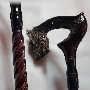 Wooden cane wolf Carved handle and staff Wood walking stick Hand carved Hiking stick wolf Walking canes wolf Gift for hikers. Wooden Cane