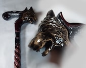 walking cane wolf Carved handle and staff Wood walking stick Hand carved Hiking stick wolf Walking canes wolf Gift for hikers. Wooden Cane