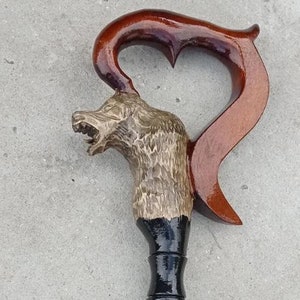 Wooden cane wolf Carved handle and staff Wood walking stick Hand carved Hiking stick wolf Walking cane wolf Gift for hikers. Wooden Cane