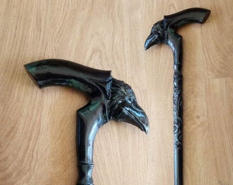 Raven walking sticks Wood walking cane raven Walking stick corbie Walking canes men Hand carved walking sticks Wooden cane Carved