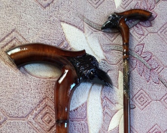 Raven walking sticks Wood walking cane raven Walking stick corbie Walking canes men Hand carved walking sticks Wooden cane Carved