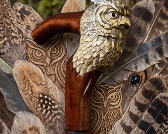 Bastoni da passeggio a forma di gufo - Gufo Saggio - Bastone da passeggio artigianale, manico in metallo, regalo unico per lui