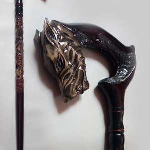 Wooden cane wolf Carved handle and staff Wood walking stick Hand carved Hiking stick wolf Walking canes wolf Gift for hikers. Wooden Cane