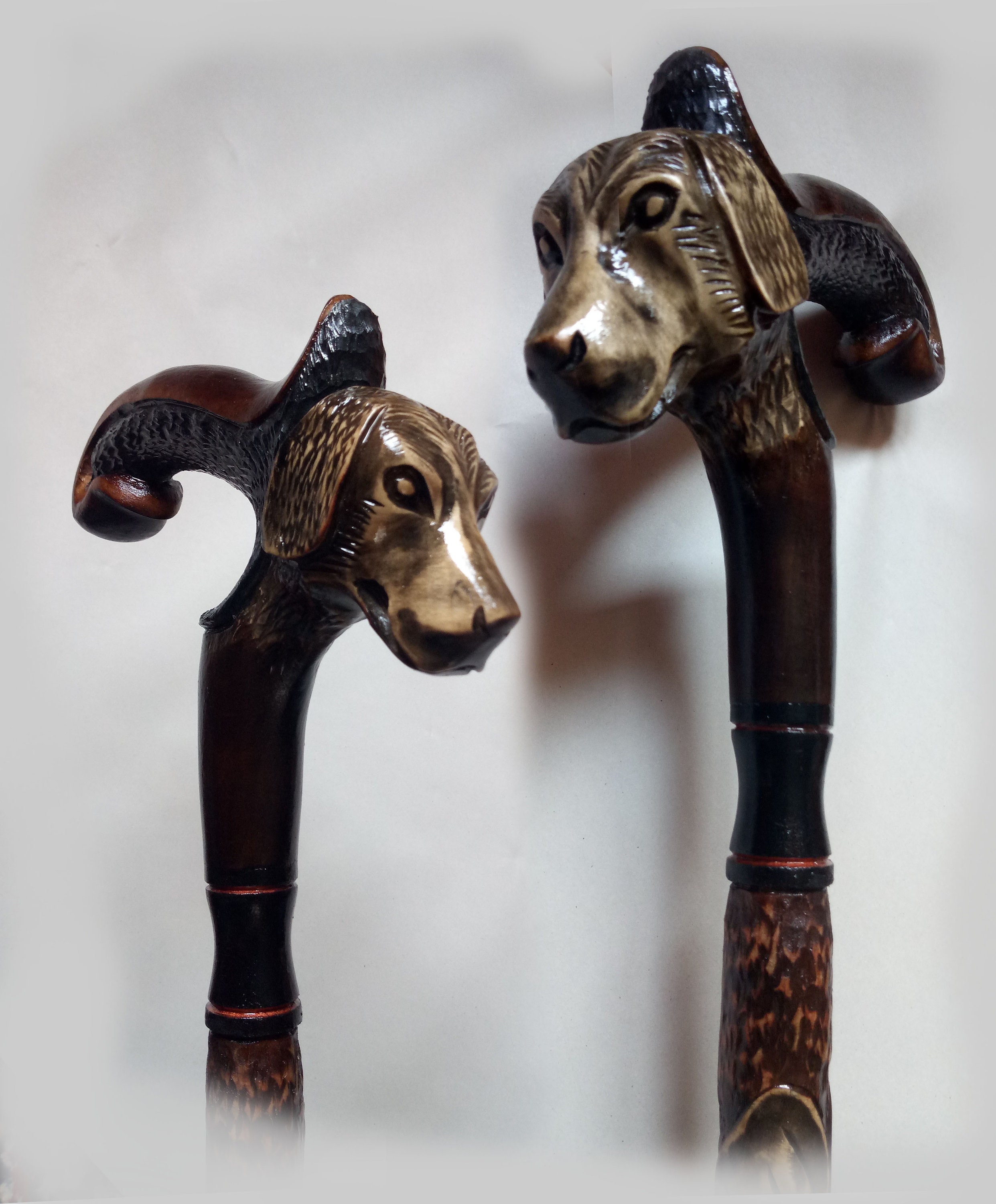 Walking stick handmade wood carved retriever dog Hand made Etsy