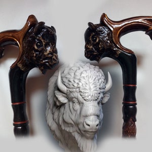 Walking stick wooden.Walking cane handmade.American buffalo cane.Walking with carved handle,wood carved walking stick cane handmade