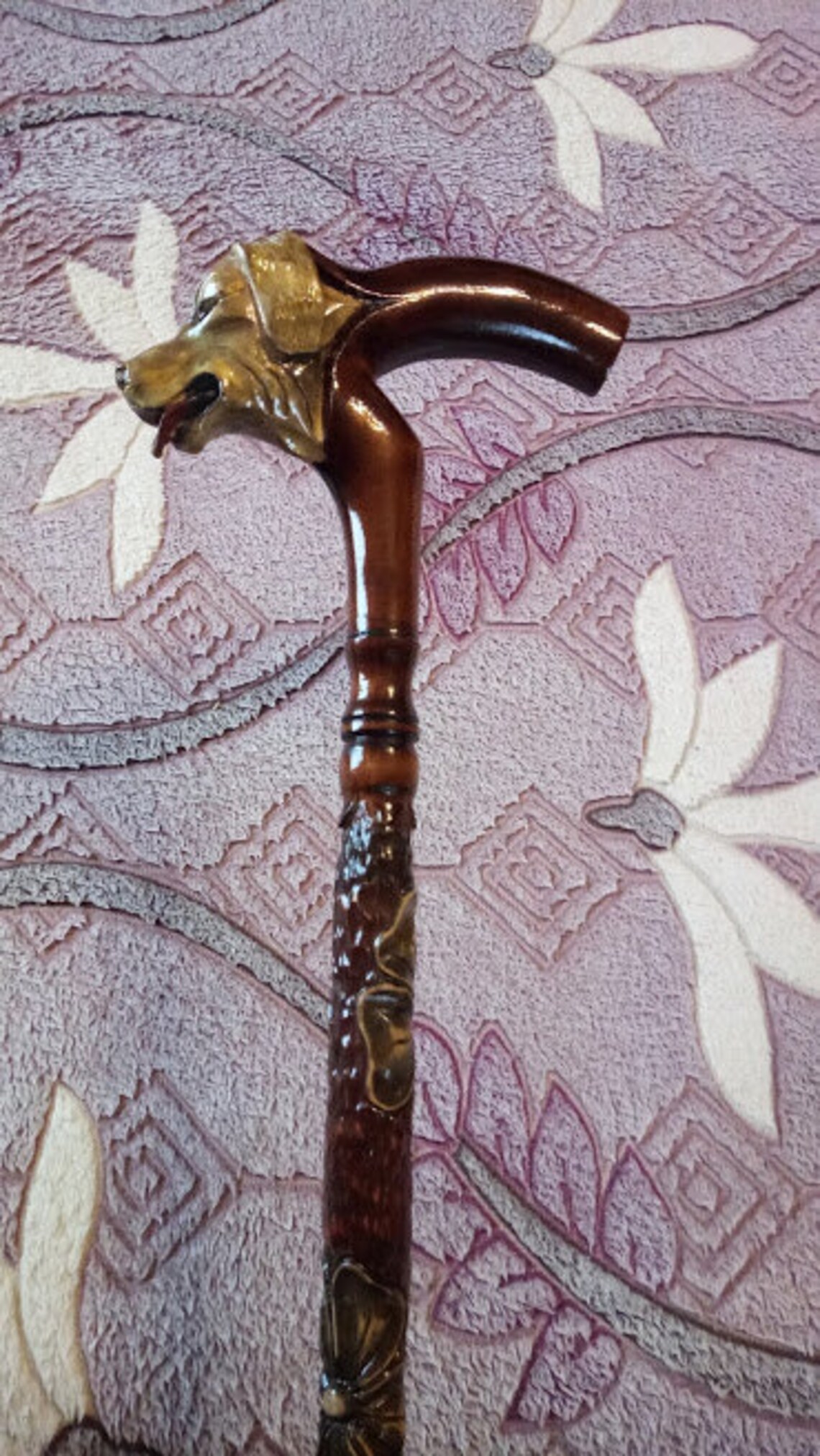 Walking Stick Handmade Wood Carved Retriever Dog Hand Made Etsy