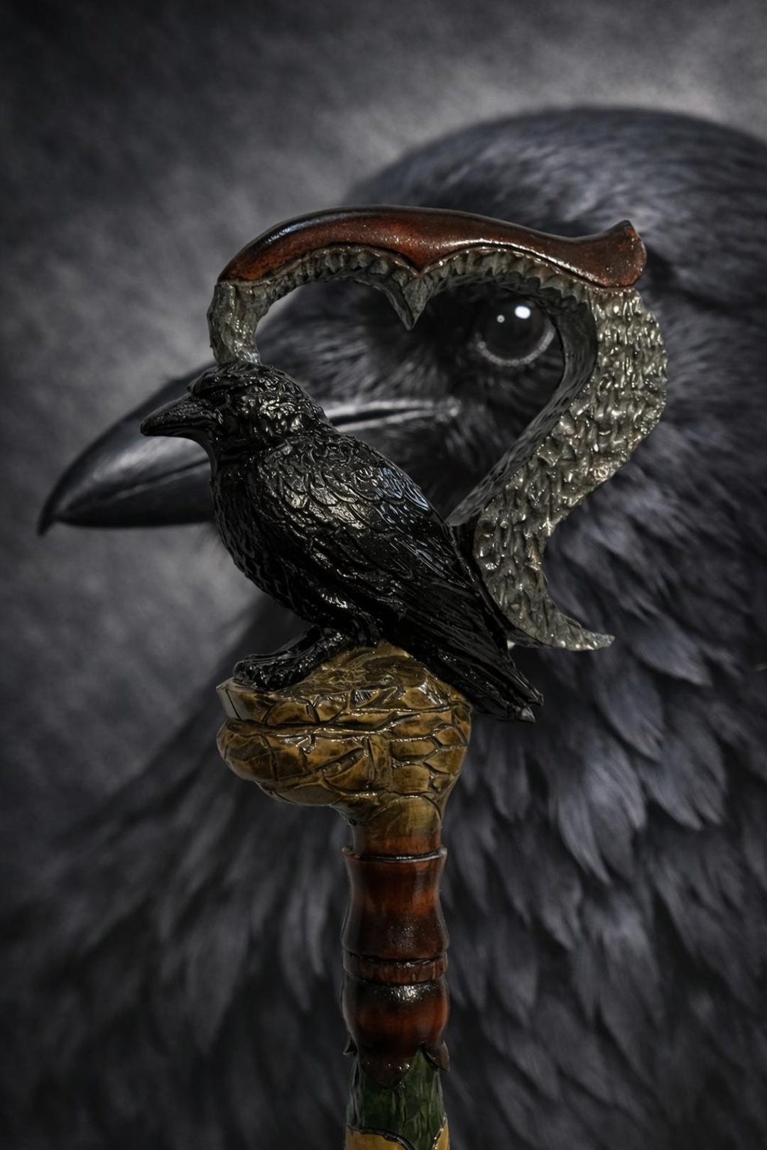 Raven Using Sticks Raven Walking Sticks Wood Walking Cane Raven Walking Stick Corbie ...