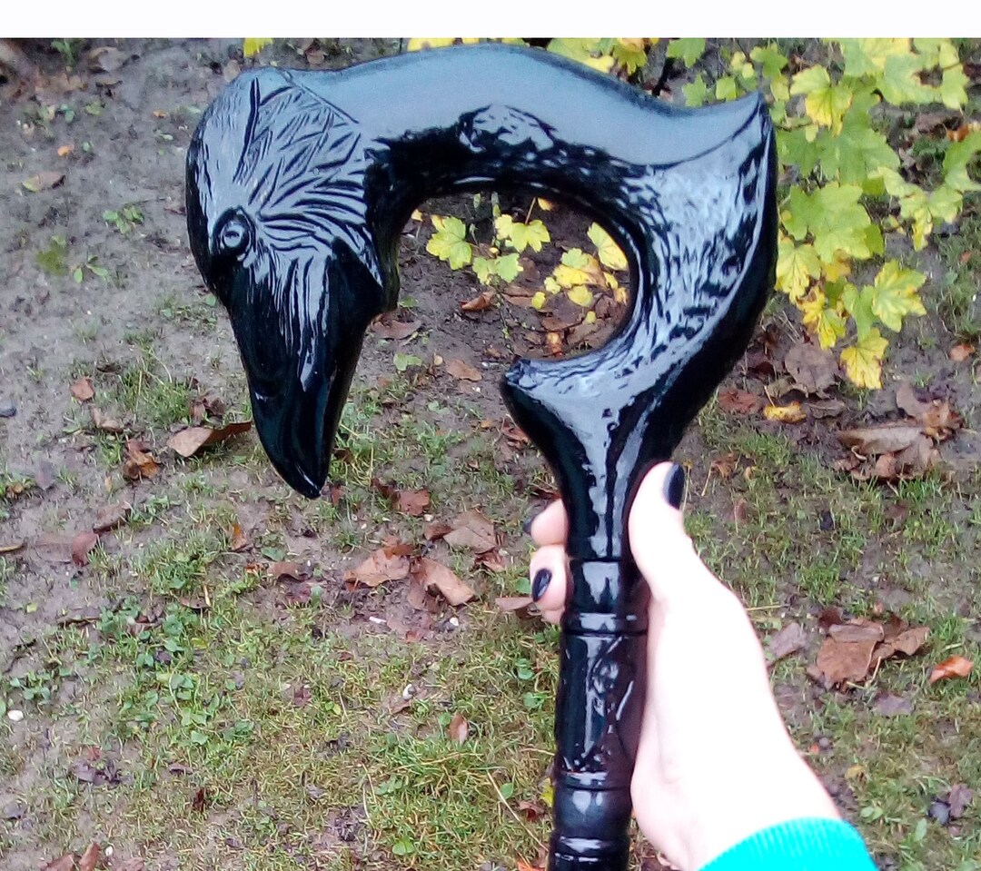 Raven Using Sticks Raven Walking Sticks Wood Walking Cane Raven Walking Stick Corbie ...