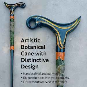 Walking cane for women. Walking stick for women. Hand carved walking stick for women. Carved walking cane.color is emerald green