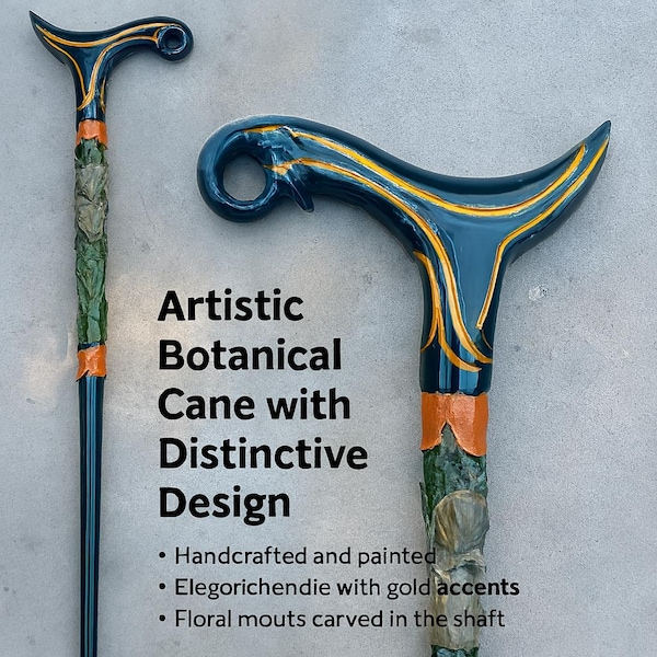 Walking cane for women. Walking stick for women. Hand carved walking stick for women. Carved walking cane.color is emerald green