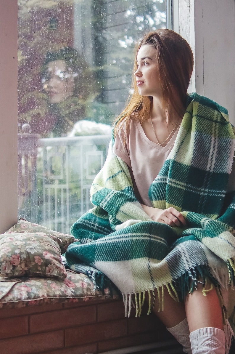 Personalized Green Throw Blanket Checkered Wool Blanket Etsy