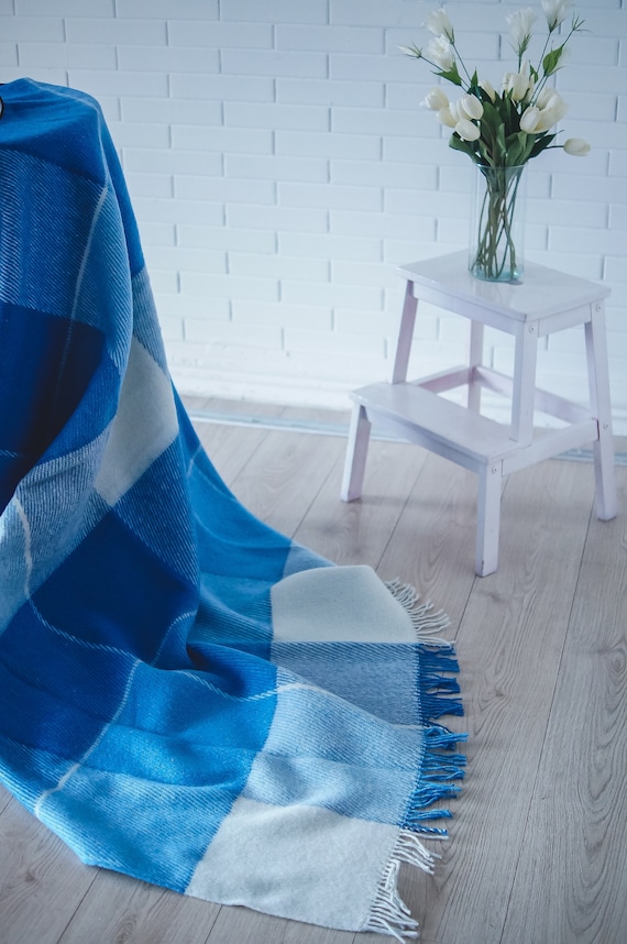 Blue Tartan Wool Blanket Throw Blanket Buffalo Plaid Scottish Etsy