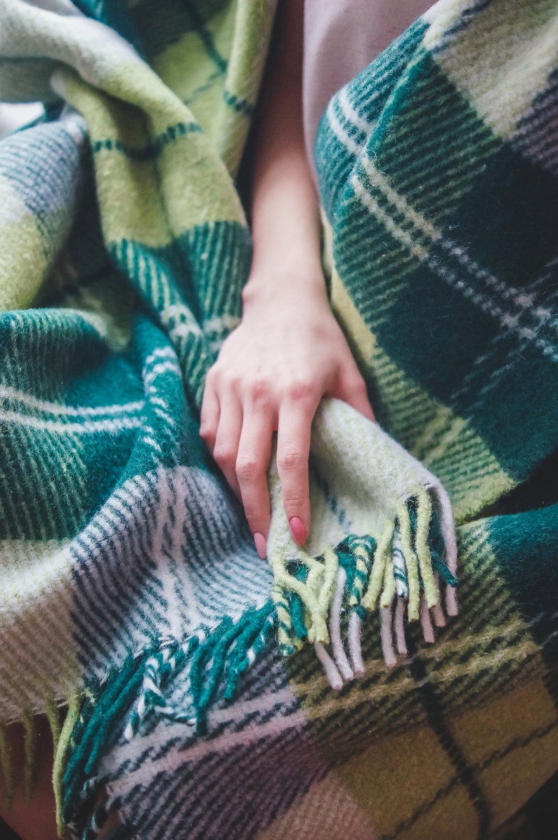 Personalized Green Throw Blanket Checkered Wool Blanket Etsy