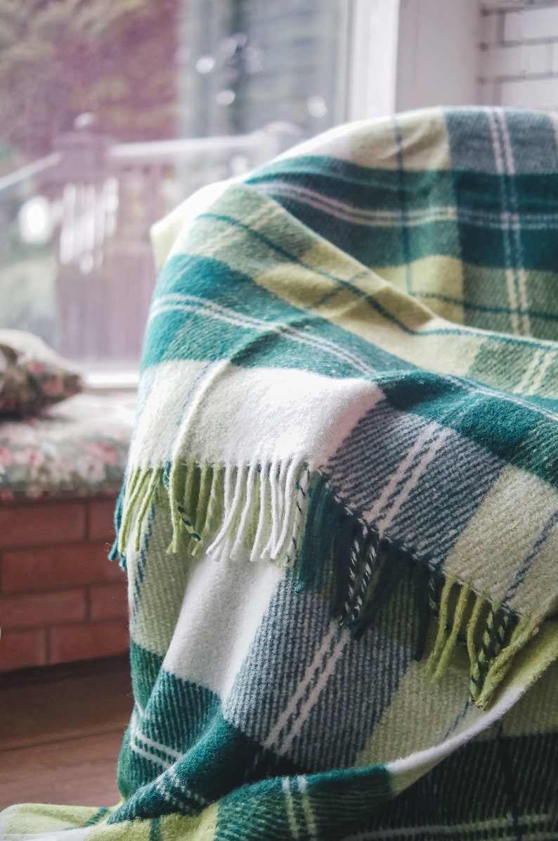 Green Plaid Wool Blanket Sofa Throw Blanket Buffalo Plaid Etsy