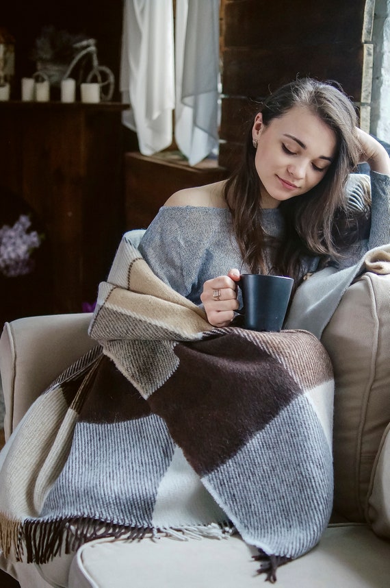 Light Tartan Wool Blanket Sofa Throw Blanket Buffalo Plaid Etsy