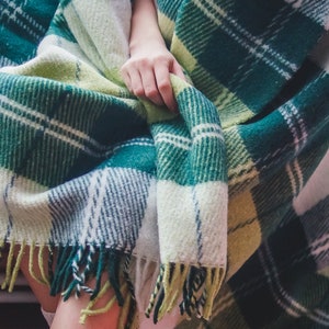 Personalized Green Throw Blanket, Checkered Wool Blanket, Comfy Blanket, Large Blanket, Wedding Gifts, Engagement Gifts, Home Decor, Plaid image 2