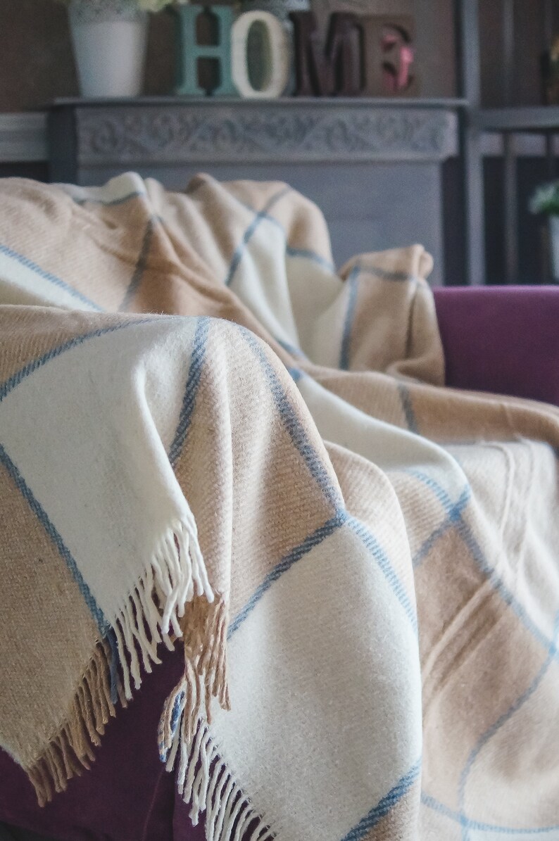 Personalized Light Tartan Wool Blanket Throw Blanket Buffalo Plaid Scottish Ethnic Plaid Handmade Wedding Gift Bedding Housewarming Handmade