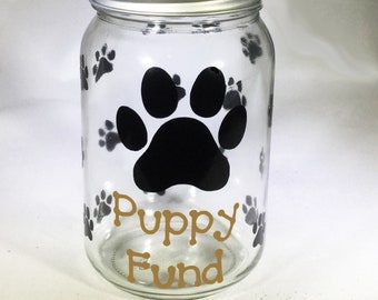 Personalized Mason Jar Puppy Fund Bank - Puppy Savings Bank - Puppy Money Jar - Puppy Savings Jar - Glass Coin Bank