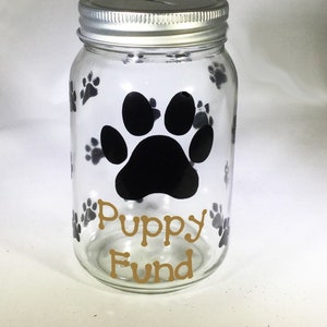 Personalized Mason Jar Puppy Fund Bank - Puppy Savings Bank - Puppy Money Jar - Puppy Savings Jar - Glass Coin Bank