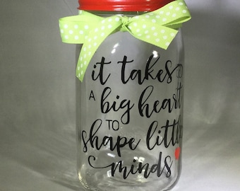 Personalized Teacher Gift Mason Jar – Vinyl Design, Gift Boxed