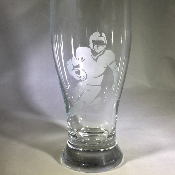 Etched Football Player Pilsner Beer Glass