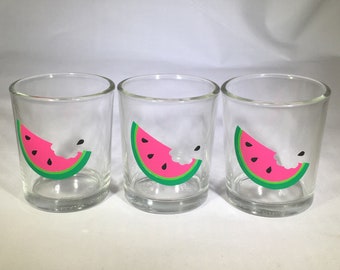 Set of 3 Watermelon Slice Votive Candle Holders - Summer Glass Candle Holders