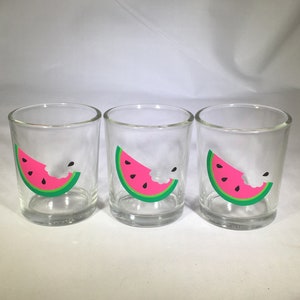 Set of 3 Watermelon Slice Votive Candle Holders - Summer Glass Candle Holders