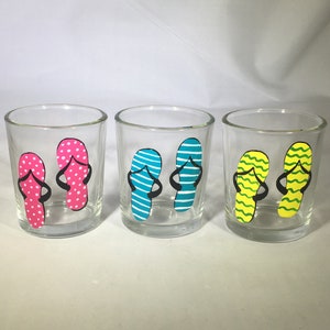 Set of 3 Flip Flops Votive Candle Holders - Summer Flip Flops Glass Candle Holders