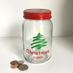 Personalized Hand Painted Mason Jar &quot;Christmas Fund&quot; Bank - Christmas Savings Bank - Christmas Money Bank - Glass Coin Bank - Mason Jar Bank