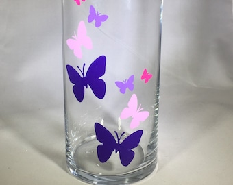 Butterfly Cylinder Vase – 7.25 Inch Decorative Glass Vase