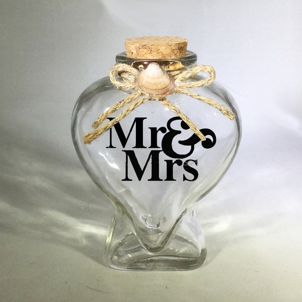 Personalized Heart Shaped Honeymoon Sand Jar - Sand Bottle - Custom Wedding Gift - Custom Shower Gift - Vacation Memories - Mr & Mrs Gift