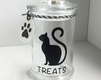 Personalized Cat Treat Jar - Cat Treat Container - Cat Silhouette Canister